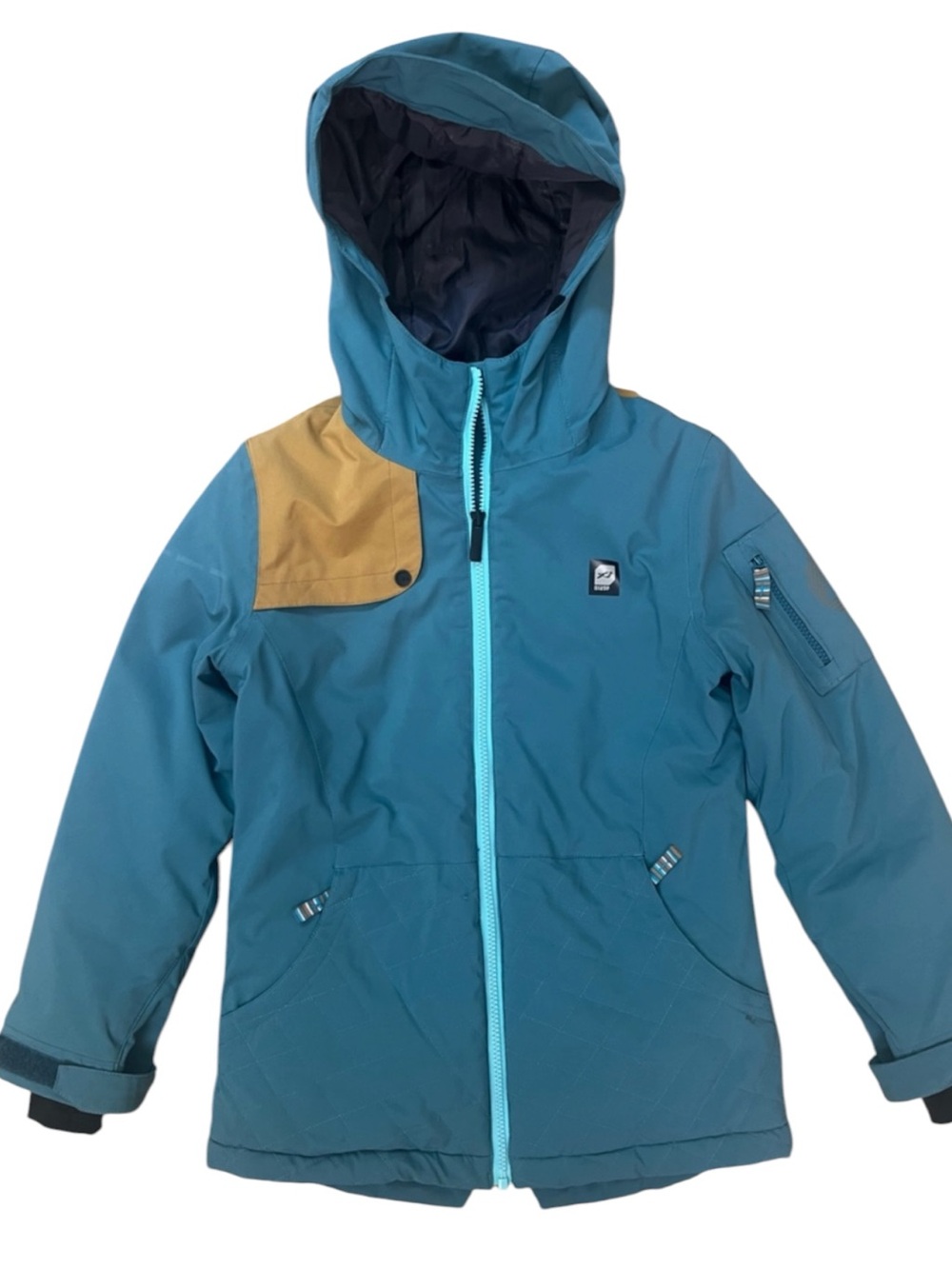 Orage Kids Ski Snowboard Jacket Parka Boys 10 Teal Tan Hooded Winter Luxury